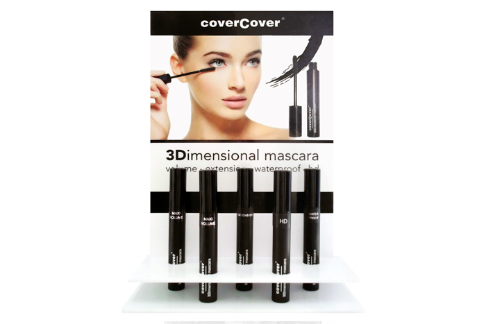 Espositore con le 5 tipologie di 3Dimensional Mascara Covercover